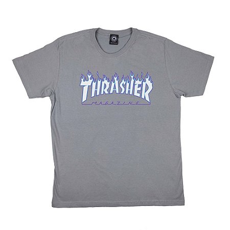 Camiseta Thrasher Flame Logo Sky Masculina Cinza Escuro