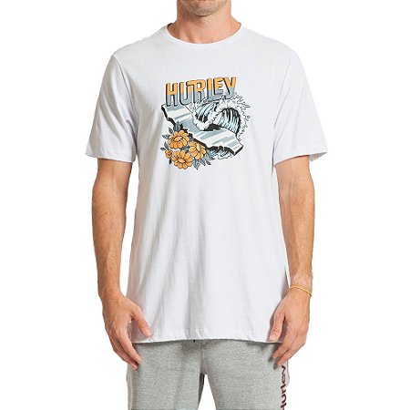 Camiseta Hurley Floral Wave Masculina Branco