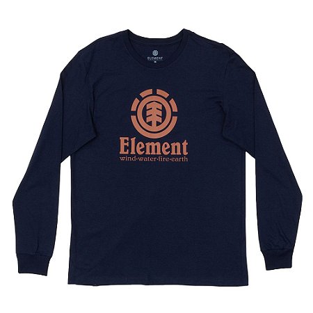 Camiseta Element Manga Longa Vertical Masculina Azul Marinho
