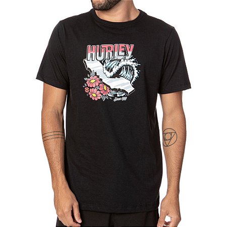 Camiseta Hurley Floral Wave Masculina Preto