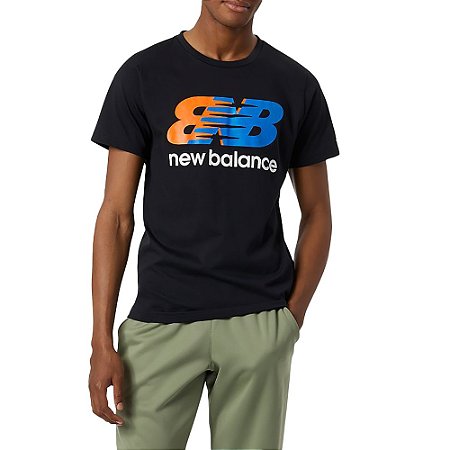 Camiseta New Balance Heathertech Estampada Preto/Azul
