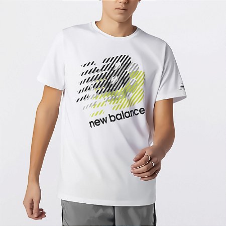 Camiseta New Balance Heathertech Estampada Branco/Verde