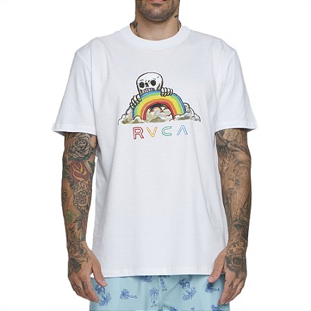 Camiseta RVCA Rainbow Skull SM25 Masculina Branco