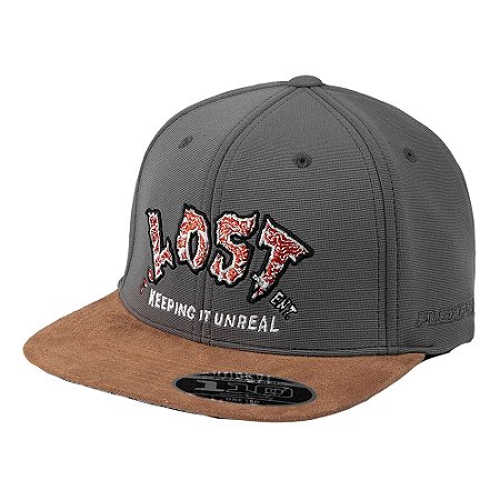 Boné Lost Aba Reta Strap Fitão Lost Keep It Unreal Chumbo
