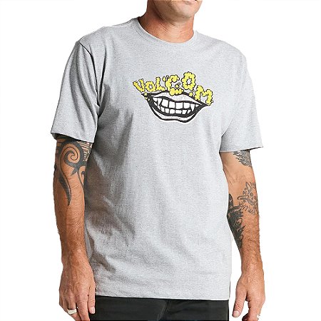 Camiseta Volcom Evil Grin SM25 Masculina Mescla Cinza