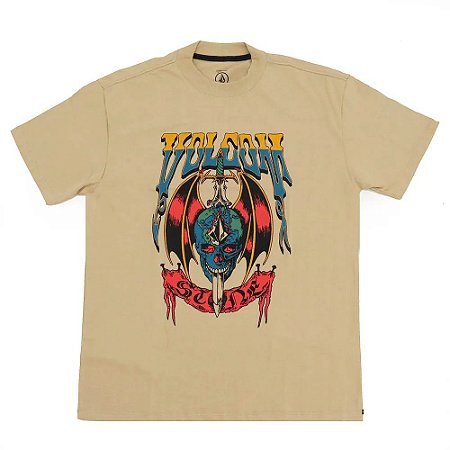 Camiseta Volcom Comfort World Weapon SM26 Masculina Bege