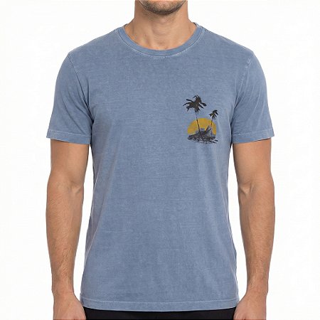 Camiseta Osklen Slim Stone Coqueito Aquarela Azul Rio