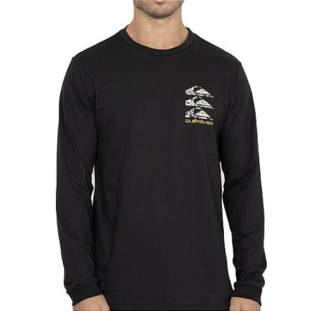 Camiseta Quiksilver Manga Longa Three Logo WT26 Preto