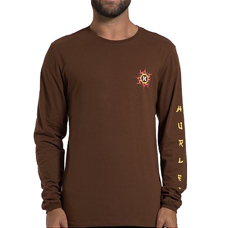 Camiseta Hurley Manga Longa Dragon Masculina Marrom
