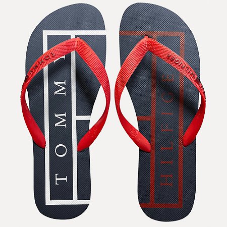 Chinelo Tommy Hilfiger Strips Hilfiger Beach Primary Red
