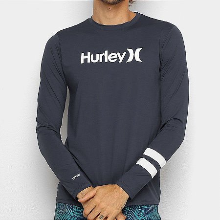 Lycra Camiseta Surf Hurley Manga Longa BP Block Party Cinza Escuro