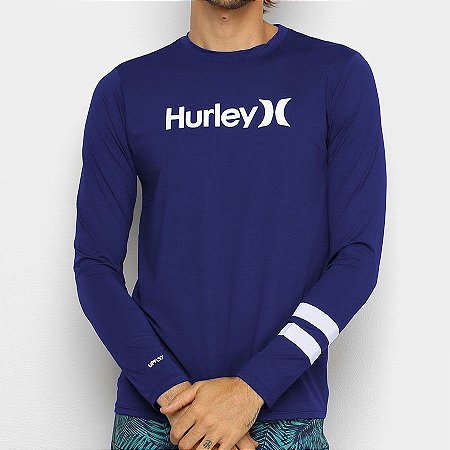 Lycra Camiseta Surf Hurley Manga Longa BP Block Party Azul