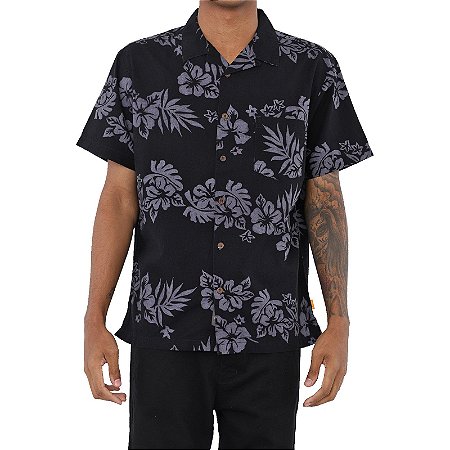 Camisa Quiksilver Manga Curta Floral Feelings Masculina Preto