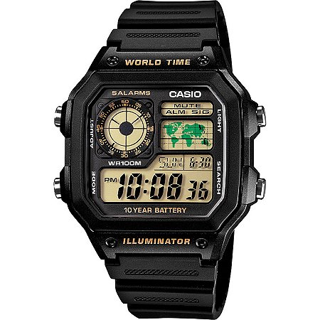 Relógio Casio Standard AE-1200WH-1BVDF Preto/Dourado