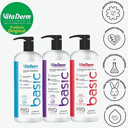 KIT PRO BASIC SHAMPOO/CONDICIONADOR/MÁSCARA DE 1000ML - VITA DERM