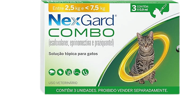 Nexgard COMBO Antipulgas e Sarna e Vermífugo para Gatos de 2,5kg a 7,5 kg (13901)