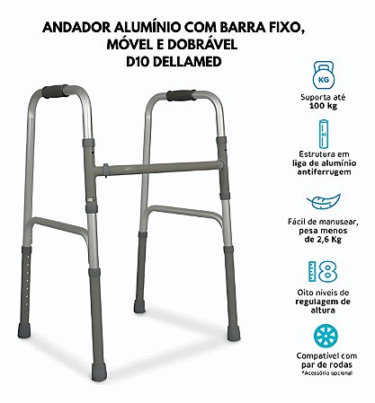 Andador 150 kg Idoso Adulto Alumínio Dobrável Articulado D10