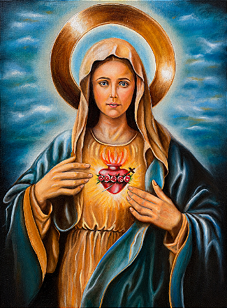 Óleo sobre Tela - Imaculado Coração de Maria 40cmx50cm