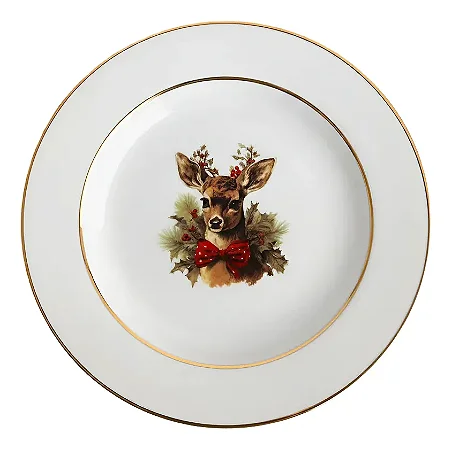 1 Prato Sobremesa 19cm Rena Natal Filete Ouro Porcelana Schmidt