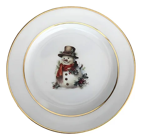1 Prato Sobremesa 19cm Boneco Natal Filete Ouro Porcelana Schmidt