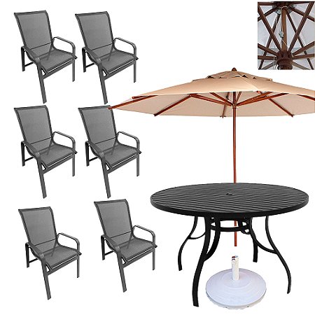 Jogo de Mesa Lótus com 6 Cadeiras e Ombrelone