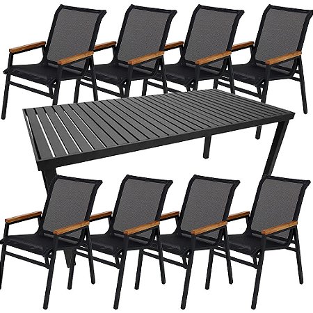 Conjunto com Mesa Ripada Retangular com 8 Cadeiras Cactos