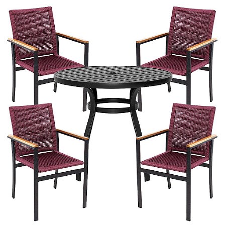 Jogo de Mesa 1,00m Ripada + 4 Cadeiras Perpétua Corda Náutica