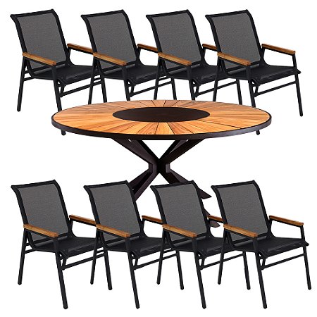 Conjunto de Mesa em Madeira com 8 Poltronas Cactos em Tela sling