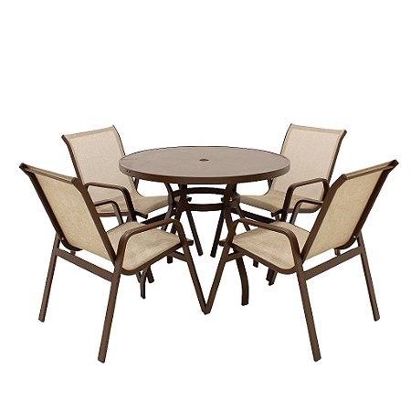 Jogo de Mesa 1,00m Tampo Liso 4 Cadeiras Lótus