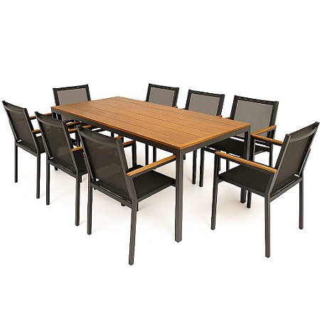 Jogo de Mesa Jantar Tampo de Madeira e 8 Cadeiras Perpétua