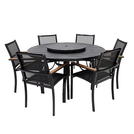 Conjunto Perpétua com Mesa Giratória Giro Externo com 6 Cadeiras