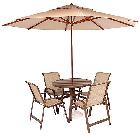 Conjunto Lótus Premium Com Mesa Ripada 0,80 cm + 4 Cadeiras + Ombrelone