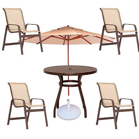 Conjunto Lótus Com Mesa Ripada 1,00m + 4 Cadeiras + Ombrelone