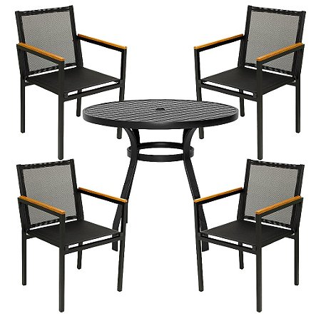Conjunto Perpétua com Mesa Ripada 1.00m + 4 Cadeiras