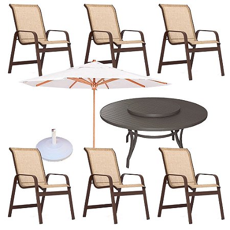 Conjunto Lótus Mesa Centro Giratório Externo + Ombrelone