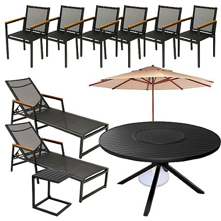 Kit Perpétua completo + 06 Cadeiras+ 01 Ombrelone + 02 Espreguiçadeiras+ Mesinha Lateral