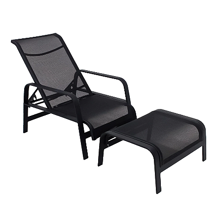 Mini Espreguiçadeira Lótus com Puff em Tela Sling e Alumínio