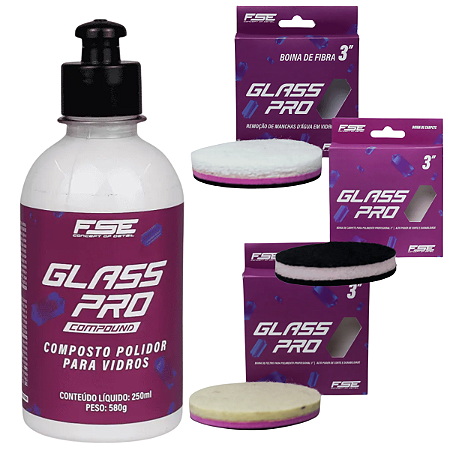 Kit Polidor de Vidros Glass Pro 250ml + Boinas de 3" Soft99