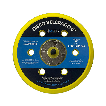 Sapata Disco p Lixadeira Orbital 6" c/ 6 Furos Arply