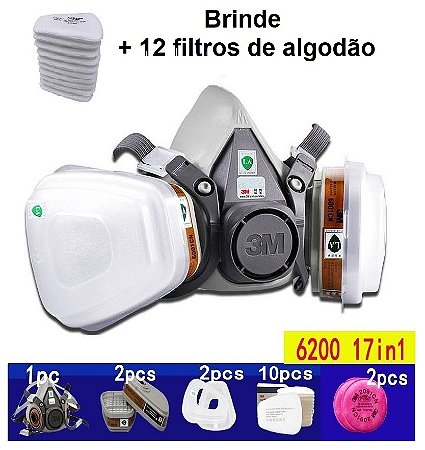 Máscara Respirador Semi Facial 3M 6200 completa 17 IN 1