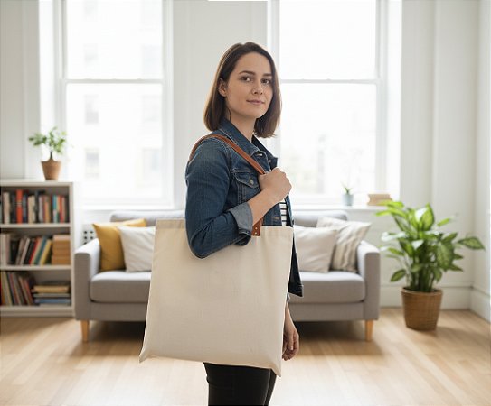 Ecobag em Algodão Cru Alça em couro