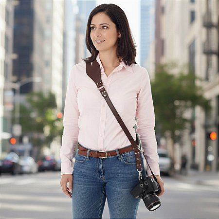 Alça em Couro Ombreira para Uma Câmera