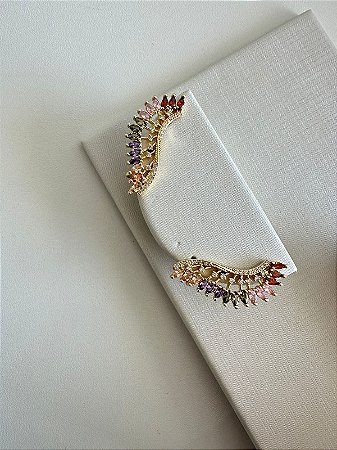 Broche Elegante com Pedras Coloridas em Ouro