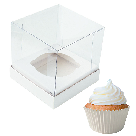 Caixa Para 1 Cupcake Individual Com Tampa Acetato 8,5x8,5x8,5 Branca