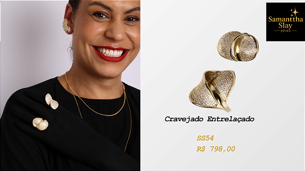 Anel Cravejado Entrelaçado Banhado a Ouro