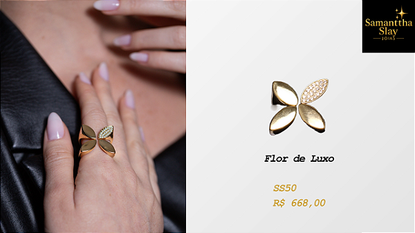 Anel Flor de Luxo Banhado a Ouro Feminino