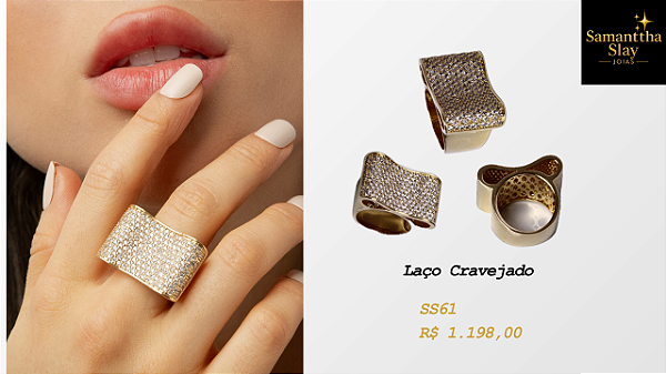 Anel Laço Cravejado Banhado a Ouro