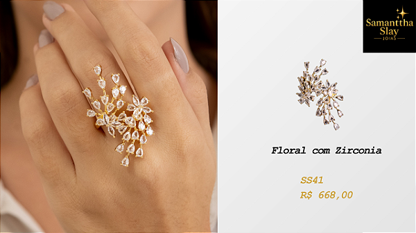 Anel Floral com Zircônia | Banhado a Ouro