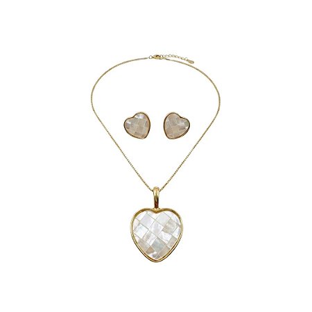 AMEI DE PAIXÃO - Conjunto Brinco e Colar Coração Branco