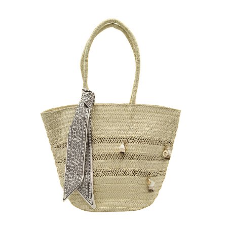 AMEI DE PAIXÃO - Bolsa De Palha Com Lenço Bandana e Pingente de Concha